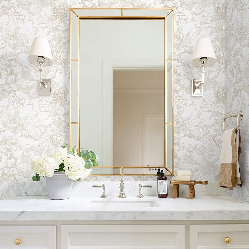 Ismoon Large Floral Peel and Stick Wallpaper Boho Beige Contact Paper 17.3inx6.5ft Neutral Wall Paper Removable Self Adhesive Wallpaper Bedroom Cabinet Bathroom Waterproof Mural Wall Decor Vinyl Roll - Image 4